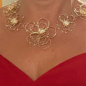 Faux gold necklace- flowers-Austrian crystals